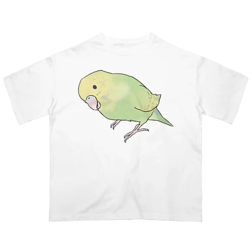 首傾げ　スパングルセキセイインコちゃん【まめるりはことり】 オーバーサイズTシャツ