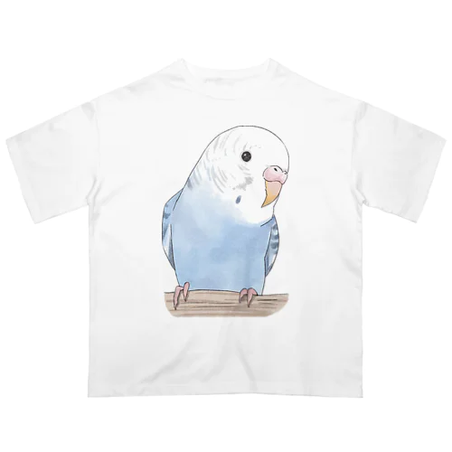 おしゃまな止まり木セキセイインコちゃん【まめるりはことり】 オーバーサイズTシャツ