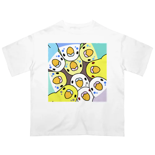 みっちりむっちり過密セキセイインコさん【まめるりはことり】 オーバーサイズTシャツ