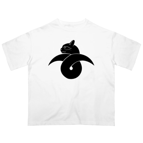動物家紋。H.T.（結び雁がネコ）黒 Oversized T-Shirt