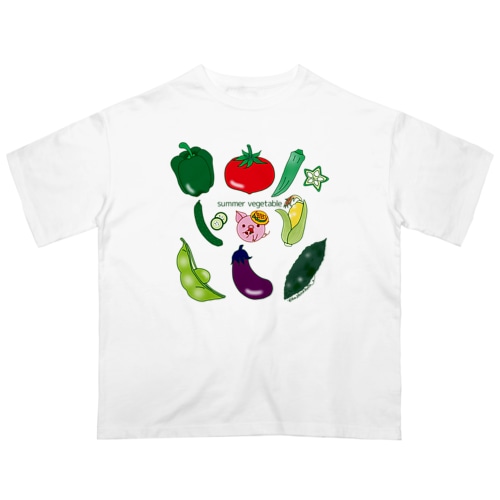 夏野菜とぶたくん Oversized T-Shirt