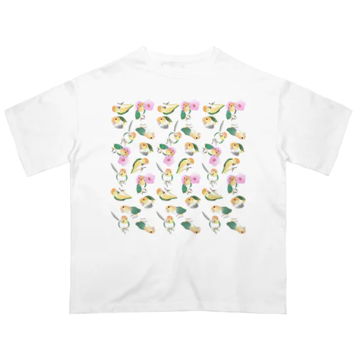 たっぷりシロハラインコちゃん【まめるりはことり】 オーバーサイズTシャツ