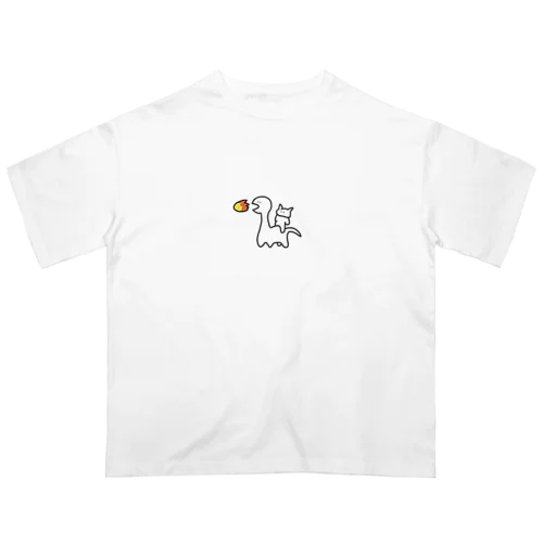 恐竜と猫 オーバーサイズTシャツ