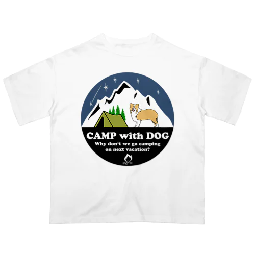 Camp with dog (ボーダーコリー　レッド） オーバーサイズTシャツ