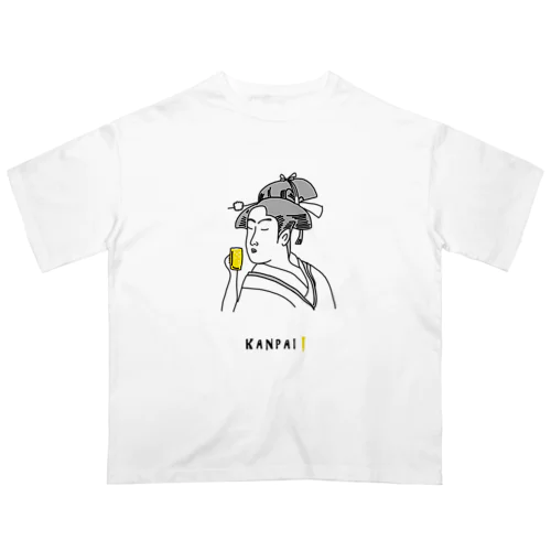 名画 × BEER（美人画）黒線画 Oversized T-Shirt