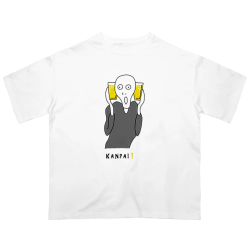 名画 × BEER（ムンクの叫び）黒線画 Oversized T-Shirt