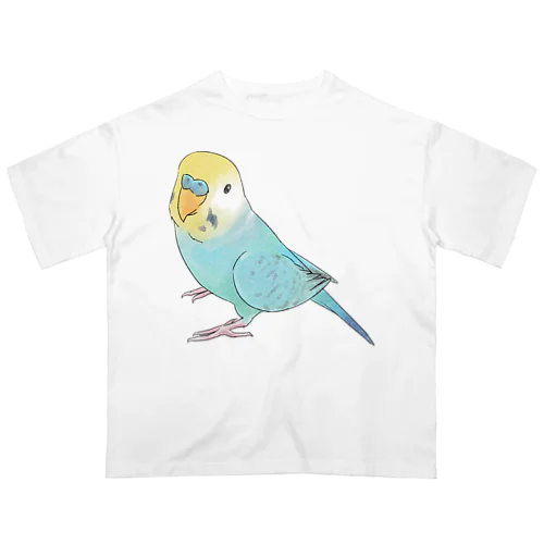 見上げるセキセイインコちゃん【まめるりはことり】 オーバーサイズTシャツ