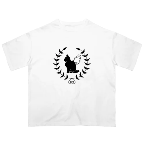 羽ねこさん(黒) Oversized T-Shirt