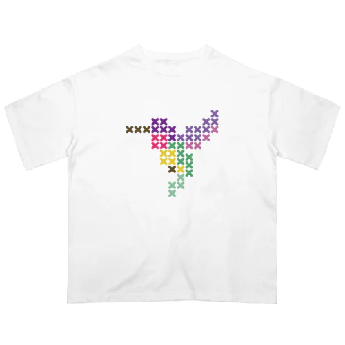 ハミングバード-大  Cross-stitch Oversized T-Shirt