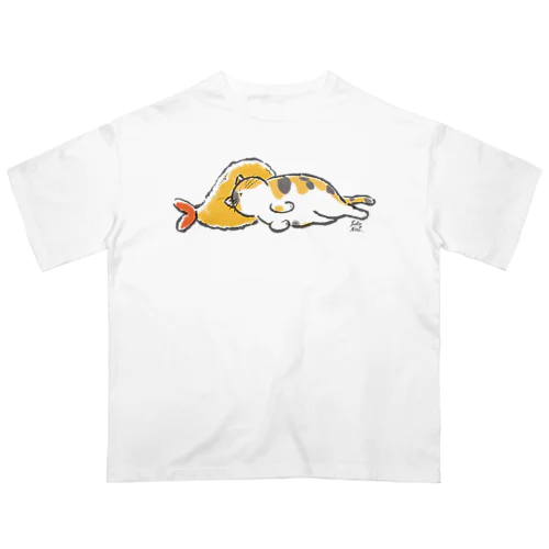 ピスピスゆーて寝るネコ【ミケ】 オーバーサイズTシャツ