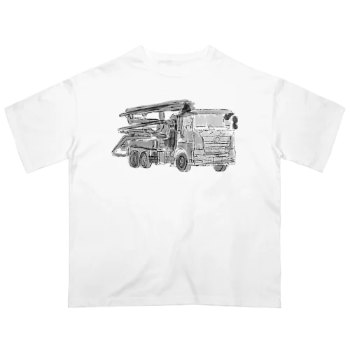 コンクリートポンプ車！その１　モノクロver. オーバーサイズTシャツ