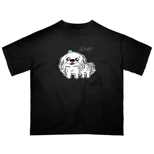 笑うペキニーズ(白) オーバーサイズTシャツ