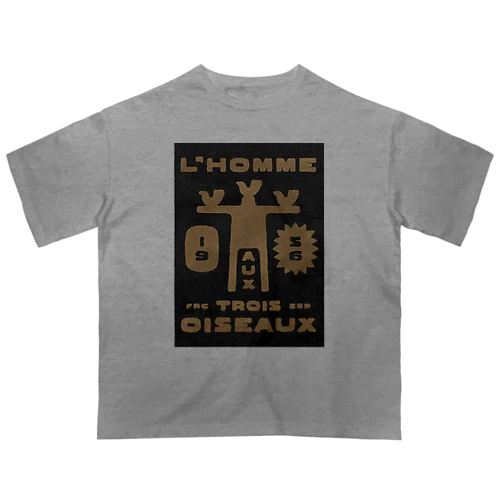 L'HOMME 1953 The man with three birds 黒金 Oversized T-Shirt