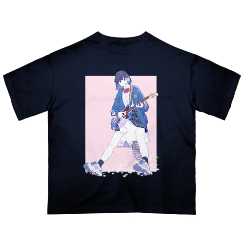 Blue spring rocker／navy Oversized T-Shirt