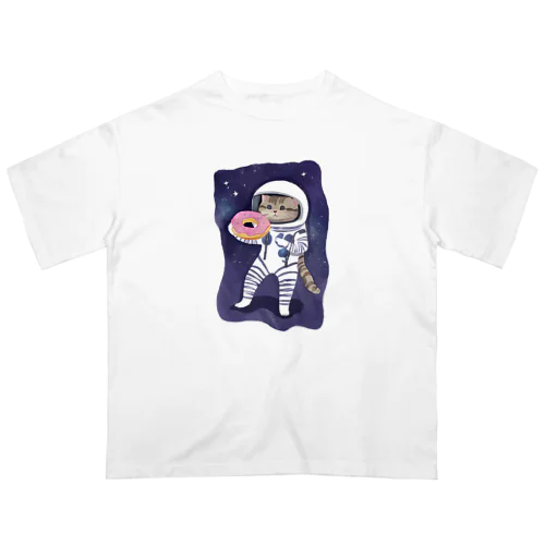 宇宙でドーナツを食べる猫 オーバーサイズTシャツ