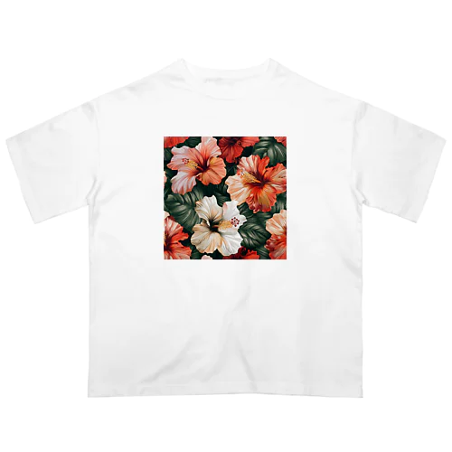 色合い鮮やか花ハイビスカス Oversized T-Shirt