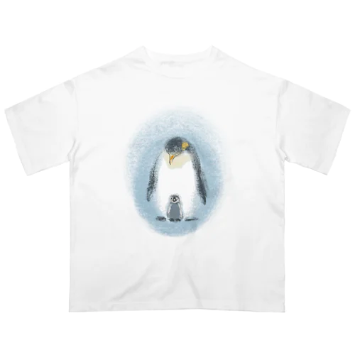いきものイラスト（皇帝ペンギンの親子） オーバーサイズTシャツ