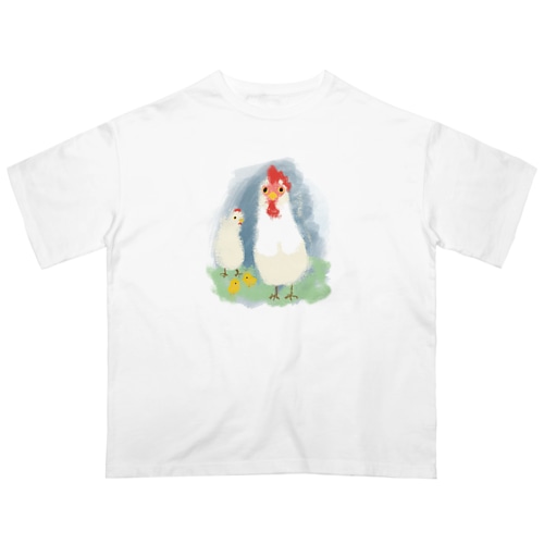 いきものイラスト（ニワトリの親子） Oversized T-Shirt