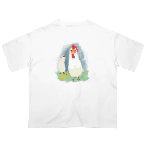 いきものイラスト（ニワトリの親子） Oversized T-Shirt