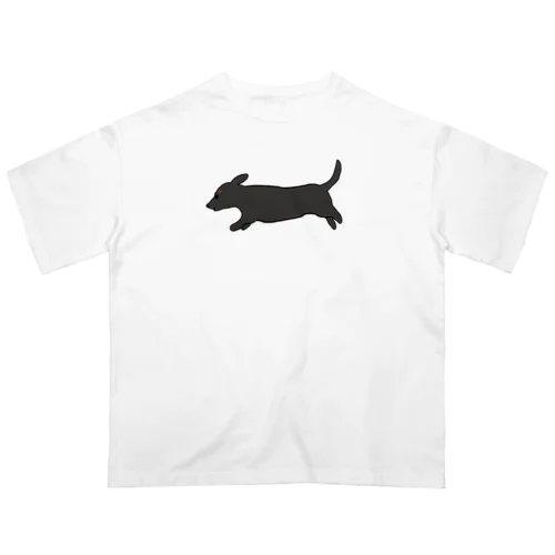 走る犬 ダックス ブラック Oversized T-Shirt