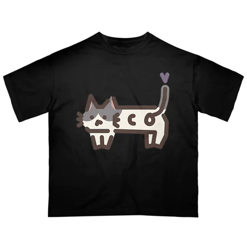 Neco has a ECO mind !_色付き_ハチワレ・グレー オーバーサイズTシャツ