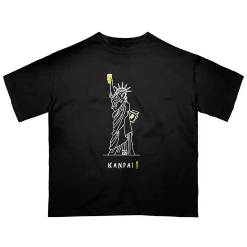 彫刻 × BEER（自由の女神）白線画 オーバーサイズTシャツ