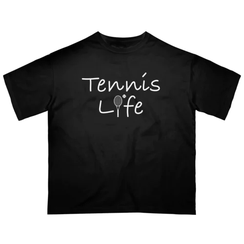 テニス・TENNIS・ライフ・筆記白文字・アイテム・デザイン・ラケット・ガット・イラスト・スポーツ・Tシャツ・サーブ・男子・女子・かっこいい・かわいい・選手・画像・ボール・王子・応援 Oversized T-Shirt