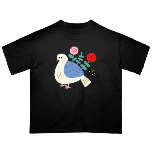 お花の生えた鳥 オーバーサイズTシャツ