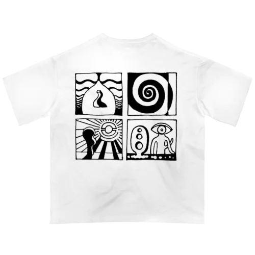 太陽の眼 文字絵(黒/背面) Oversized T-Shirt