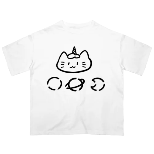 🪐ゆにねこ🪐ロゴ入り×黒線 Oversized T-Shirt