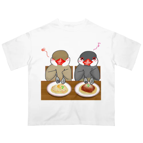 パスタとシナモン・シルバー文鳥ず Oversized T-Shirt