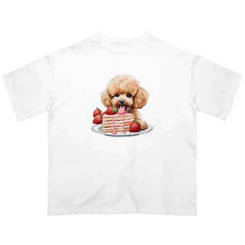 ショートケーキを食べる犬 オーバーサイズTシャツ