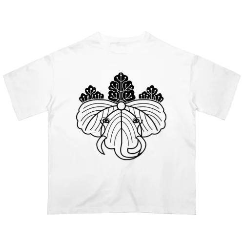 動物家紋。H.T.（桐にゾウ）黒 Oversized T-Shirt