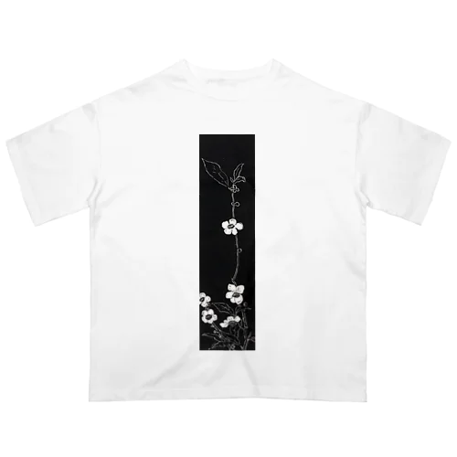 白と黒　花模様 オーバーサイズTシャツ