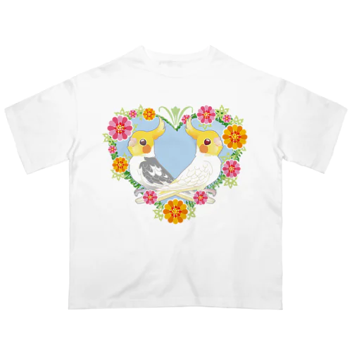 お花のハートリースオカメ Oversized T-Shirt