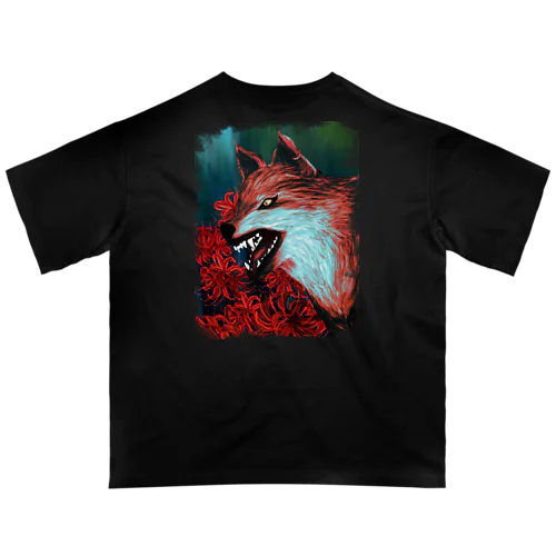 狼と彼岸花Tシャツ オーバーサイズTシャツ