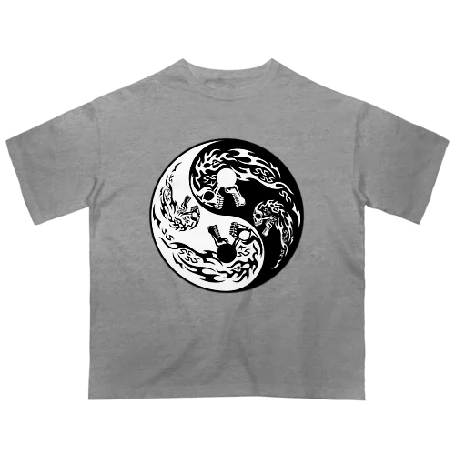 陰陽二連髑髏 旋転（オリジナル家紋シリーズ） オーバーサイズTシャツ
