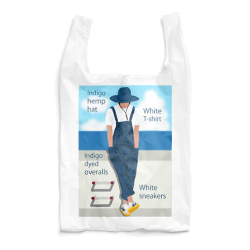 海とインディゴオーバーオールの青年 Reusable Bag
