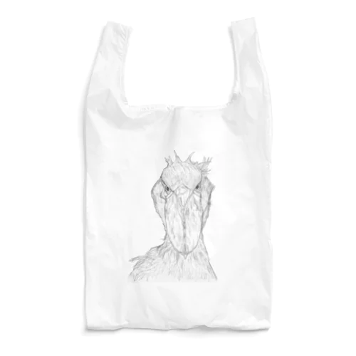 [森図鑑] ハシビロコウの顔 鉛筆画 Reusable Bag