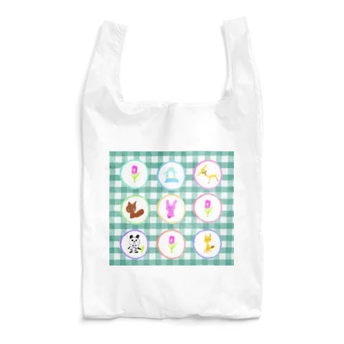 いろいろ動物とギンガムチェック Reusable Bag