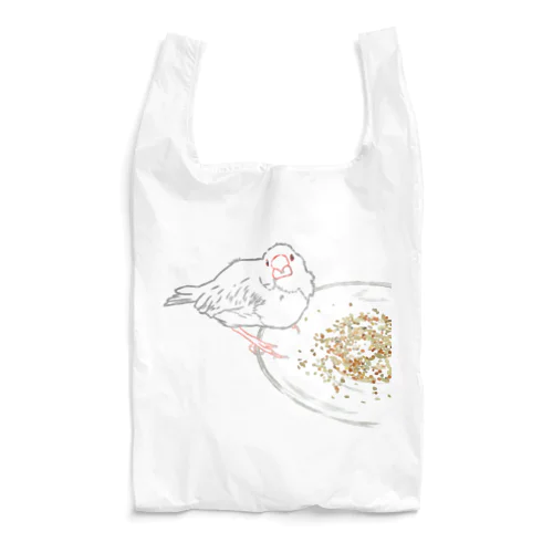 もぐもぐ文鳥さん 線画 Reusable Bag