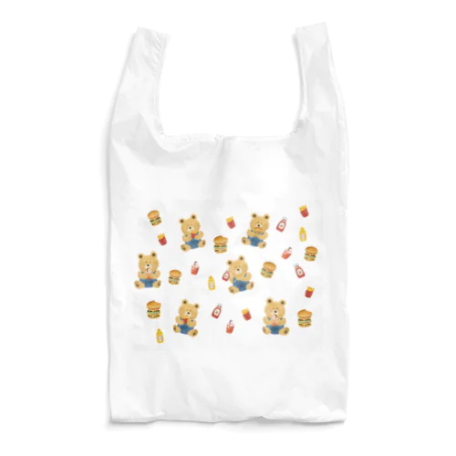 ハンバーガーとくまさん柄 Reusable Bag