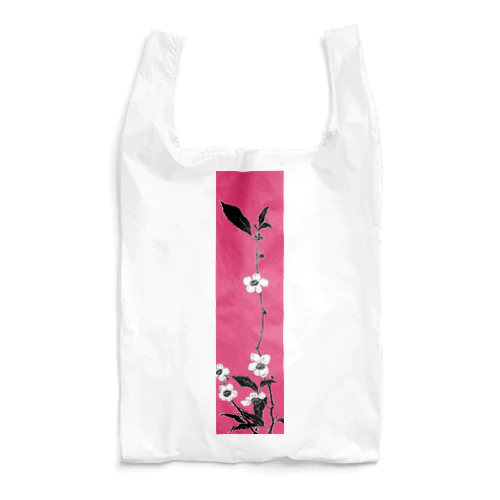 〇和風柄　白と黒　花模様(赤みがかった躑躅色) Reusable Bag