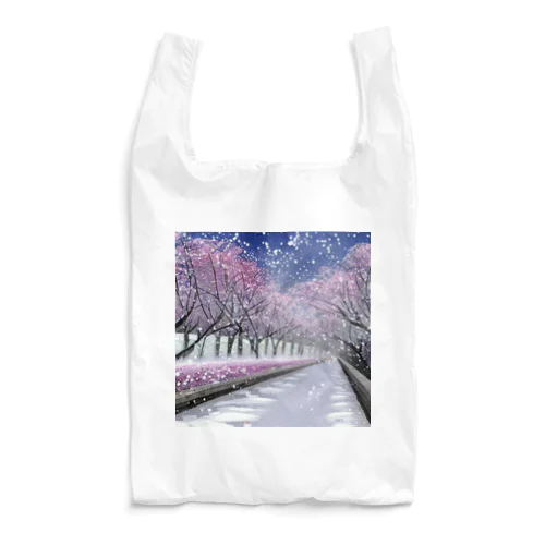 夜の桜並木に雪 エコバッグ