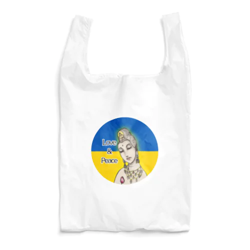 Love＆Peace観世音菩薩ウクライナ国旗背景 Reusable Bag