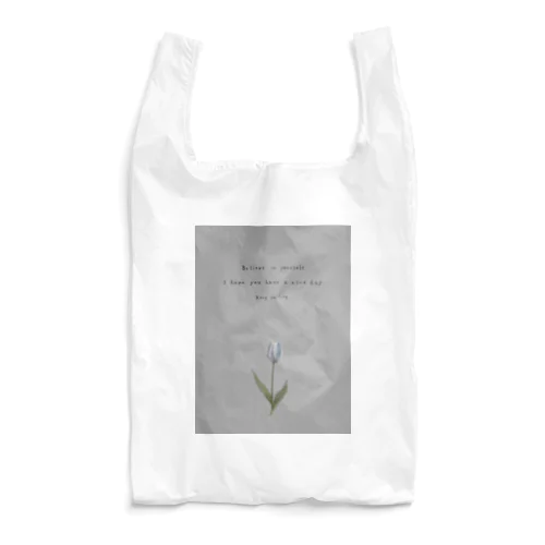 TULIP, white gray blue . Reusable Bag