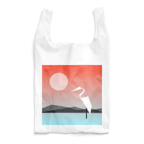 田んぼとサギと赤い空。 Reusable Bag