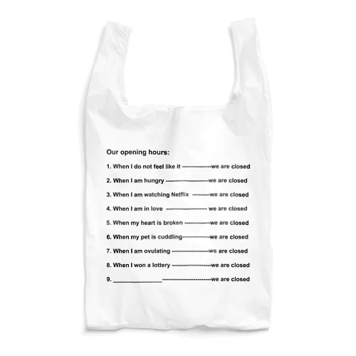 Opening Hours (Black & White) Reusable Bag