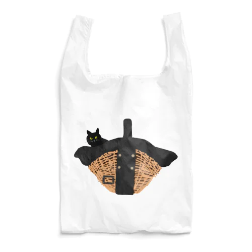 カゴバッグと黒猫 Reusable Bag