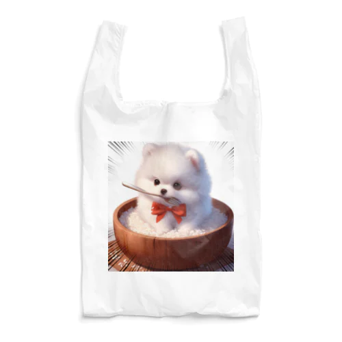 ご飯に埋もれる白ポメ Reusable Bag